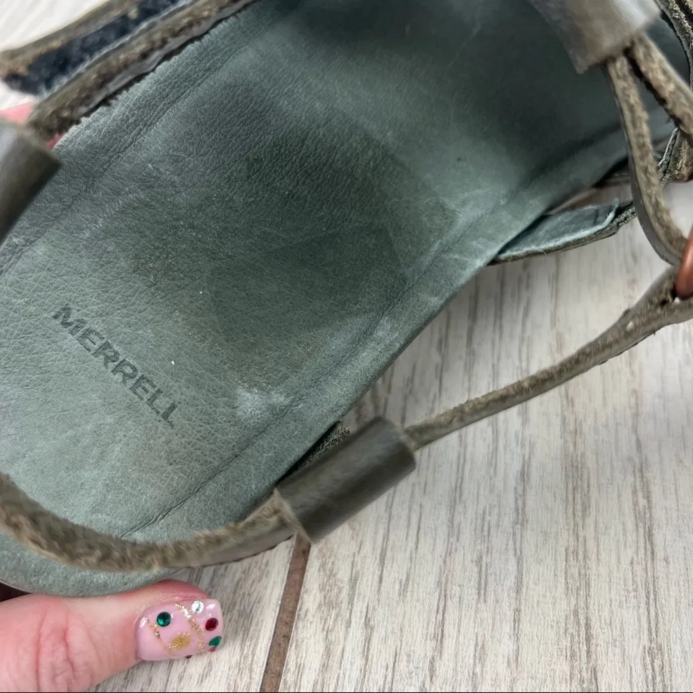 Merrell Kalari Shaw Adjustable Strap Leather Sandal Shoes US8 Olive Green - Image 7