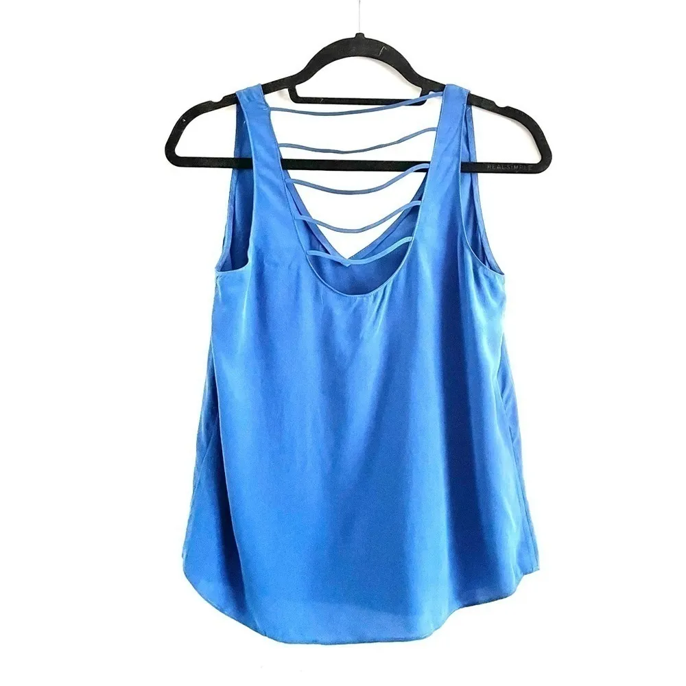 Rory Beca Silk Tank Top S Strappy Back Sleeveless V-Neck Blue Luxury Party - Image 3