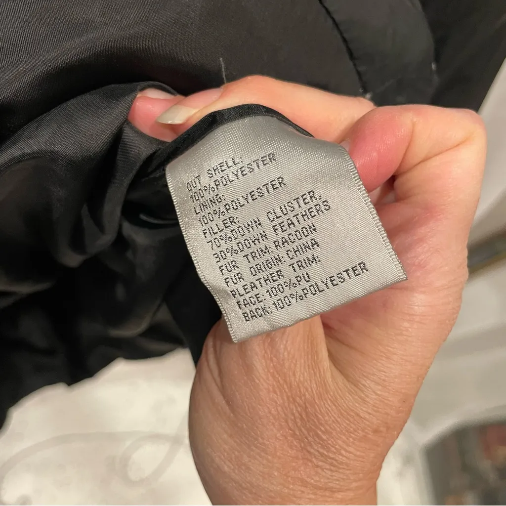 Warm cozy Larry Levine down feather black puffer coat fur collar pockets - Image 10