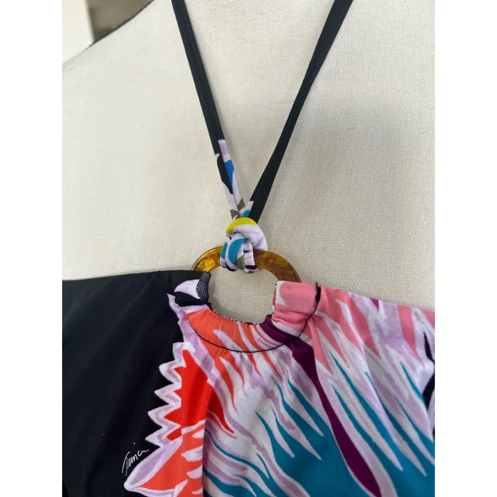 Trina Turk Seychelles Black & Multicolor Tropical Floral Swim Coverup Maxi Dress - Image 6