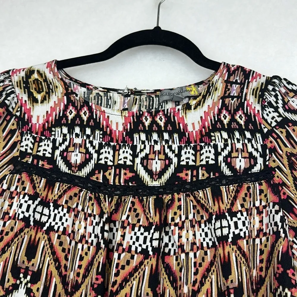 Figueroa Flower Anthropologie Peasant Top Blouse Shirt Crochet Geo Black Pink M - Image 4
