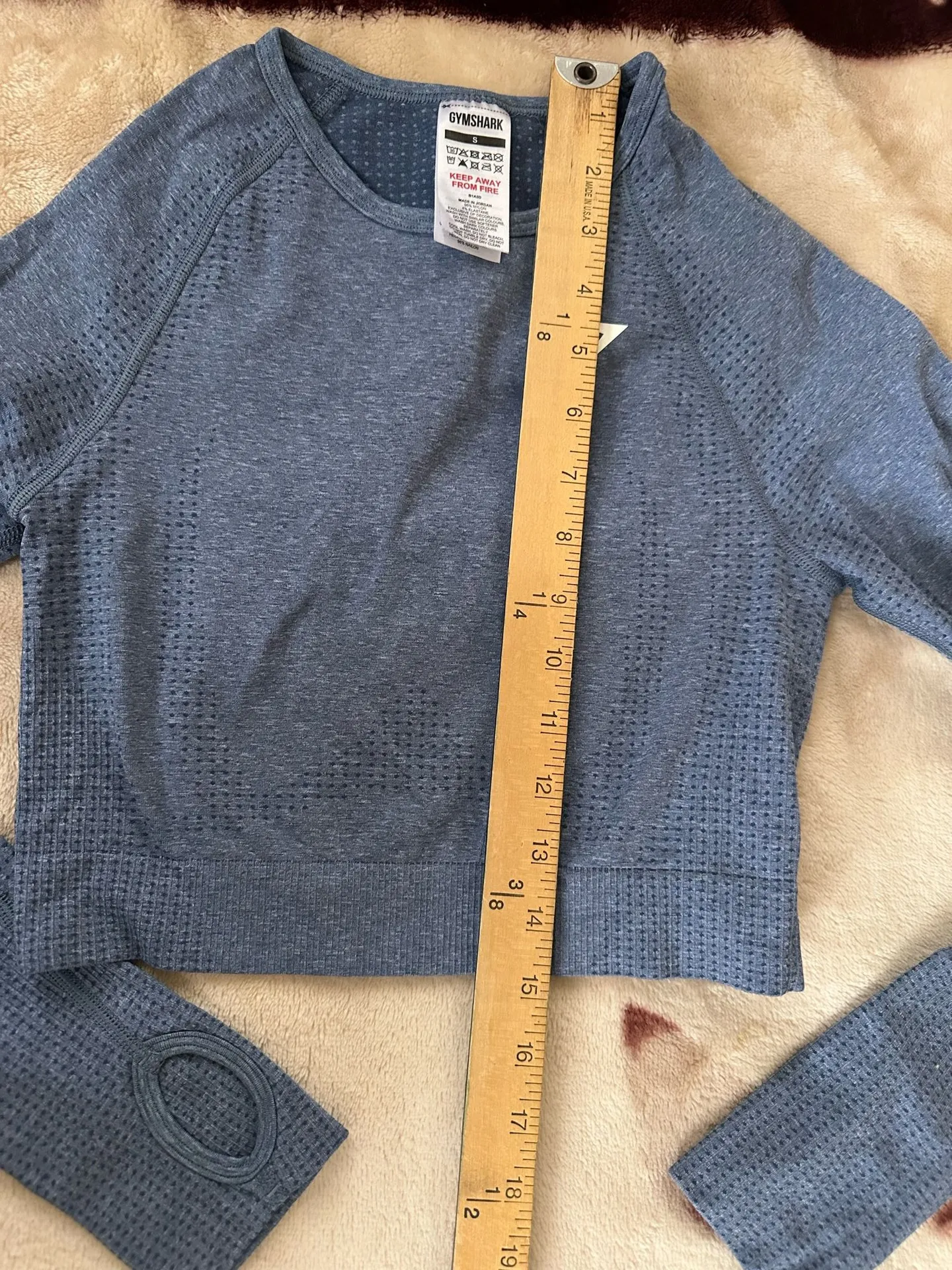 Gymshark Blue Vital Seamless Crop Top - Long Sleeve with Thumbholes size S  - Image 7