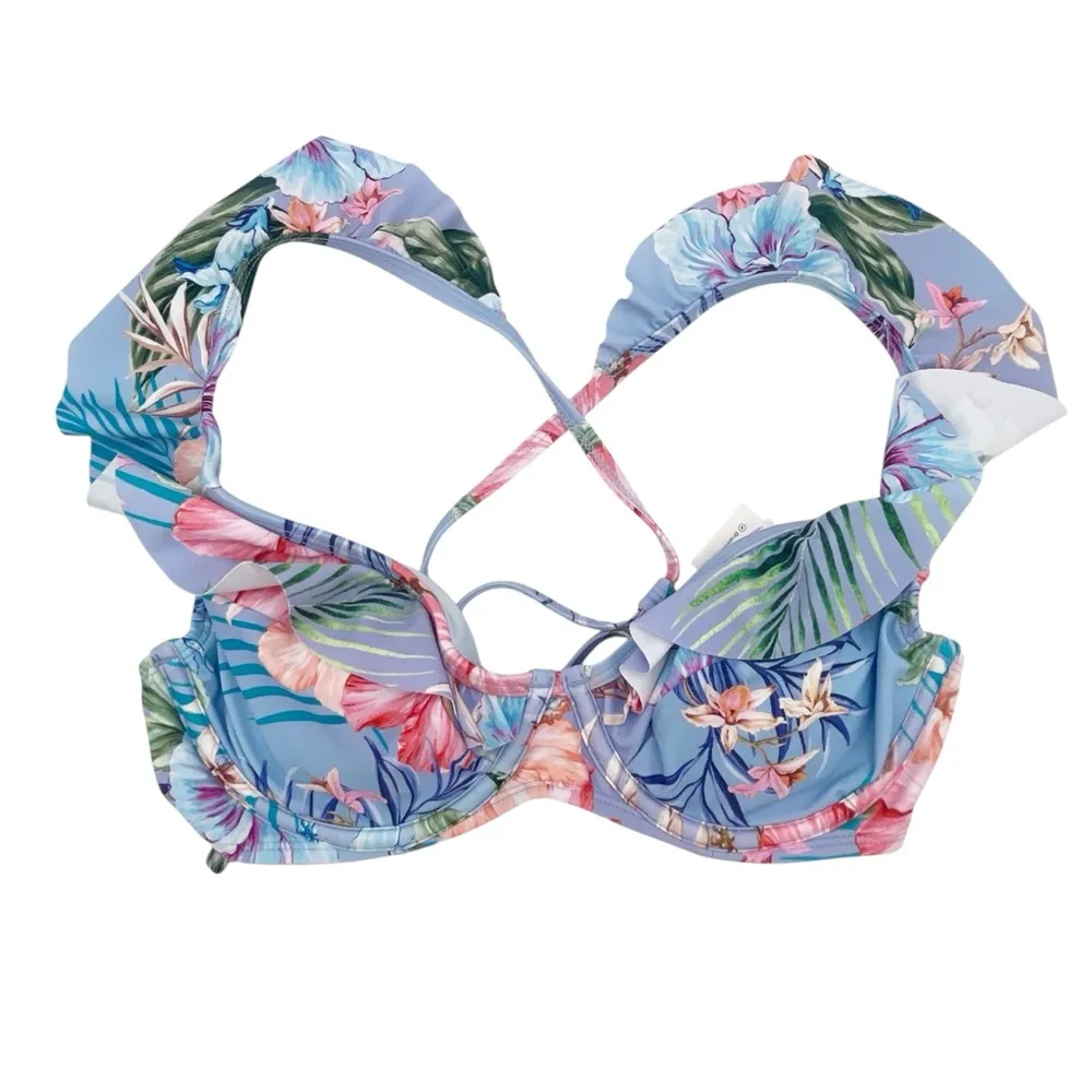 NWT Cupshe Cerulean Floral Ruffle Bikini Set Size Medium High Waist Tropical NEW - Image 5