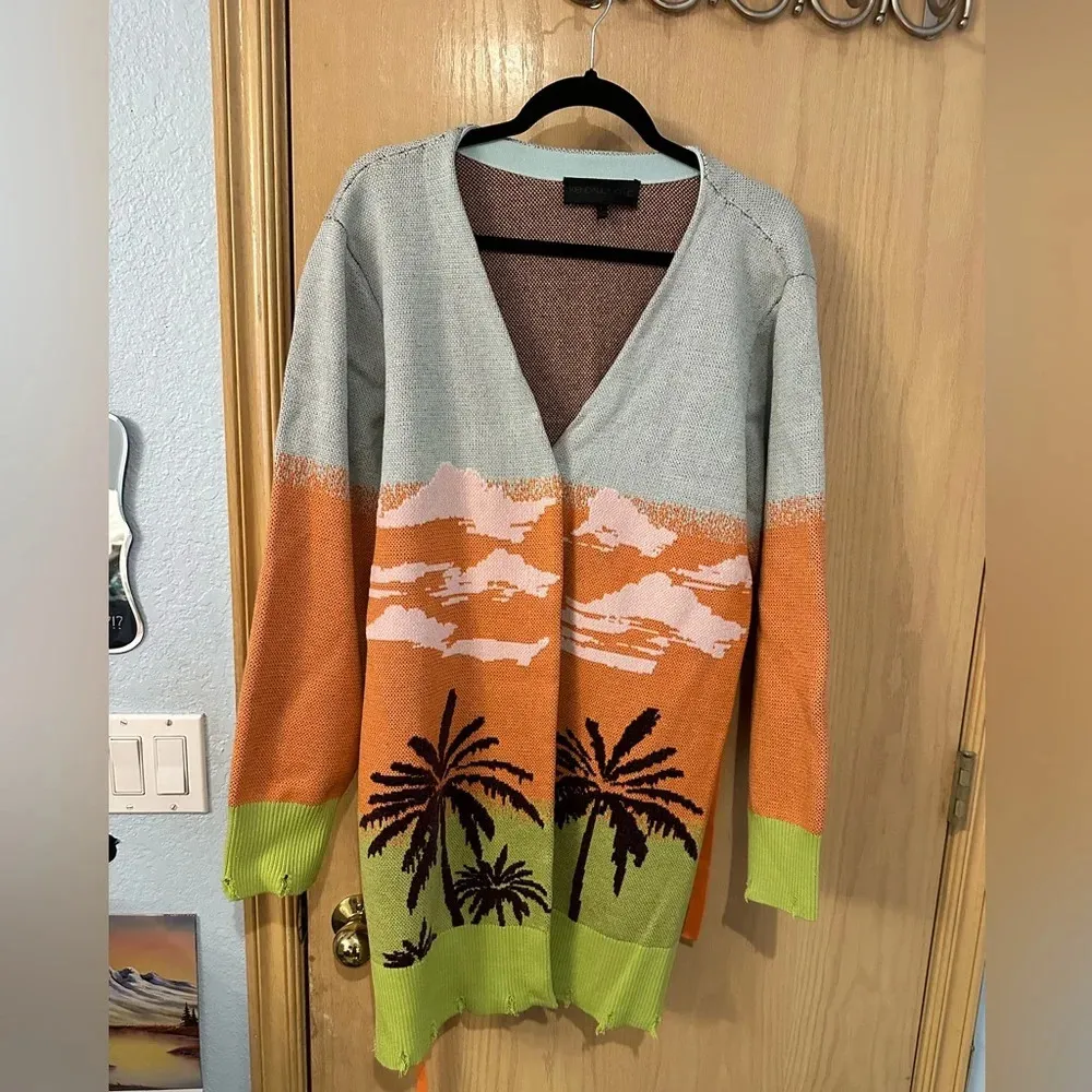 NWOT Kendall & Kylie Tropical Color Block Distressed Tie-Waist Cardigan - Image 2