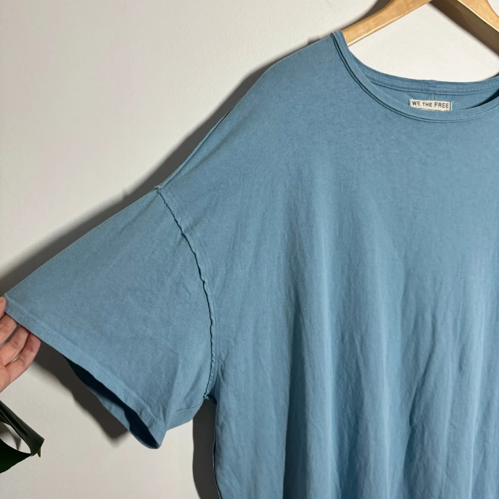 Free People We the Free Yes Tee Women L Milky Blue Ruffle Hem Drop Shoulder Crew - Image 3