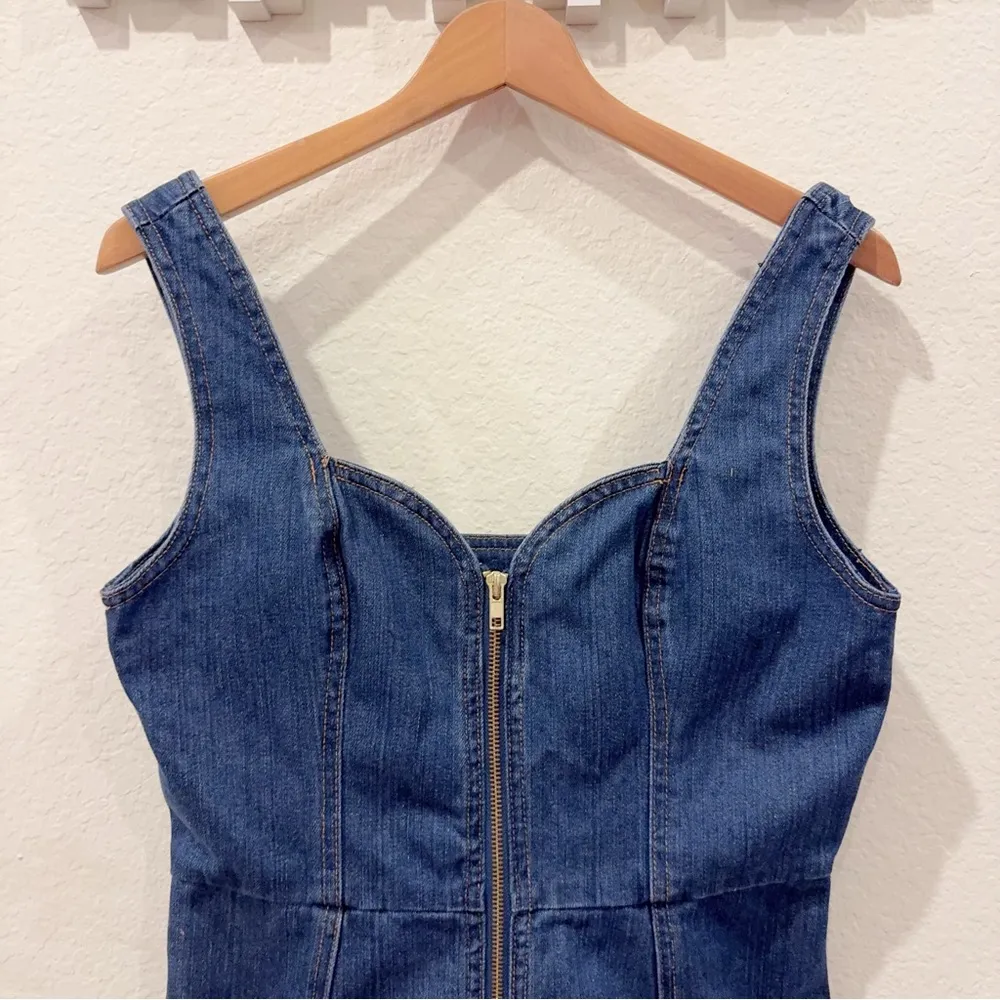 Honey Punch Vintange Blue Wash Cotton Denim Zip Mini Dress Size M Preowned - Image 3