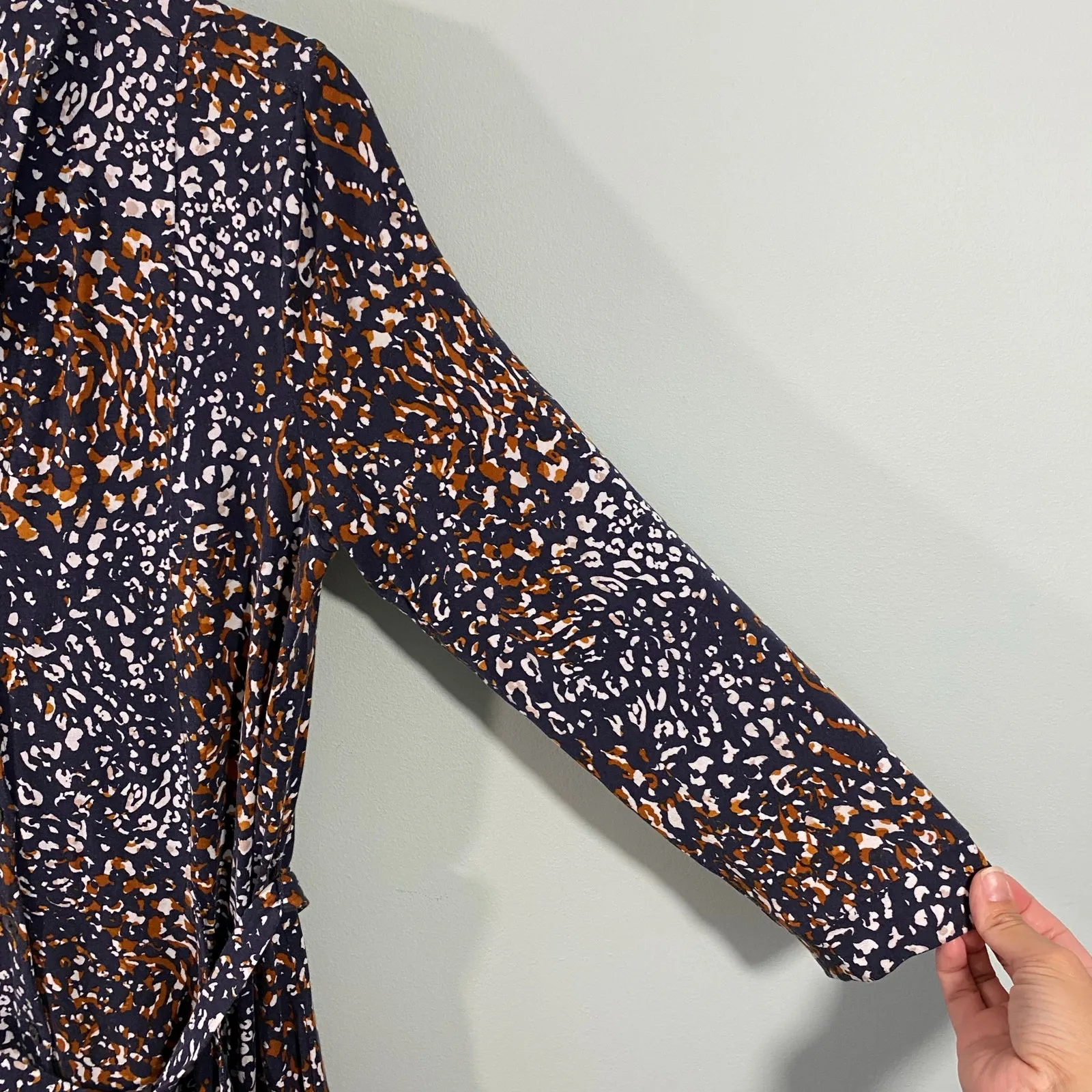 Garnet Hill Women Mixed Print Mavis Button Up Tie Waist Knit Dress Size S - Image 8