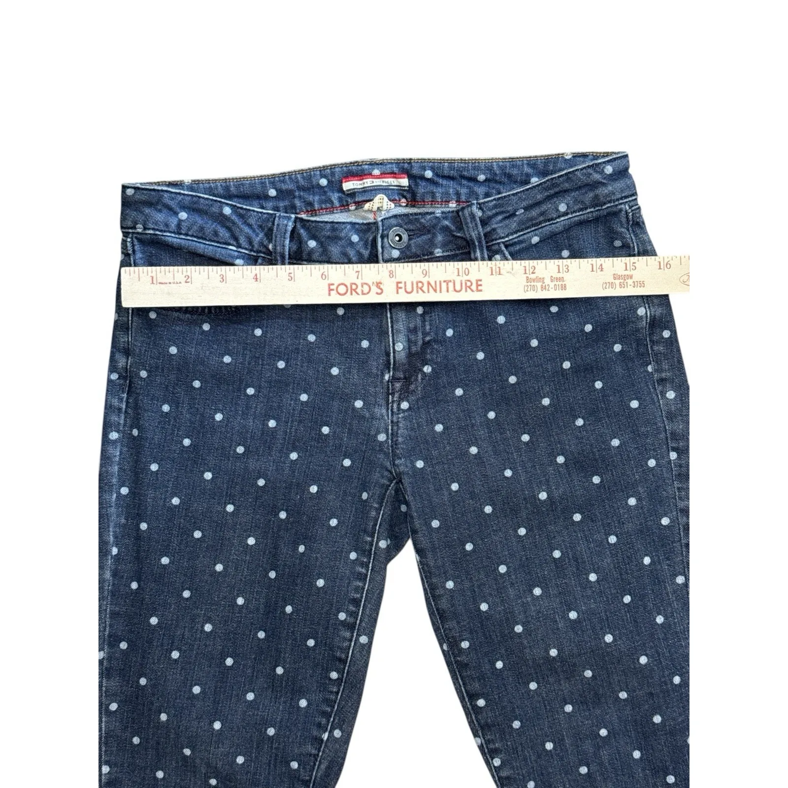 Tommy Hilfiger Jeans Women's Size 4 Blue Polka Dot Denim Cropped Skinny Stretch - Image 5