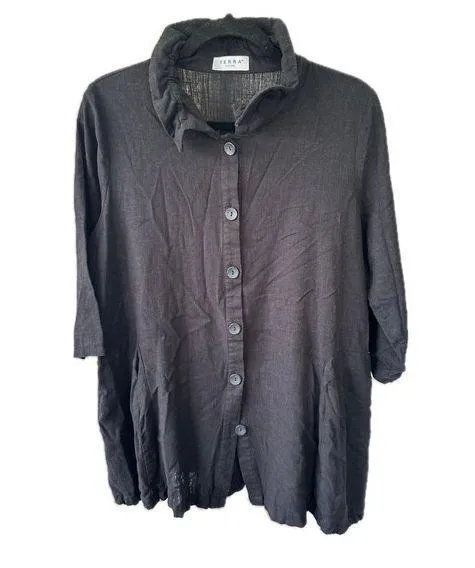 Terra SJ Apparel Linen Cotton Blend Ruffle Collar Button Down Swing Shirt M Size M - Image 1