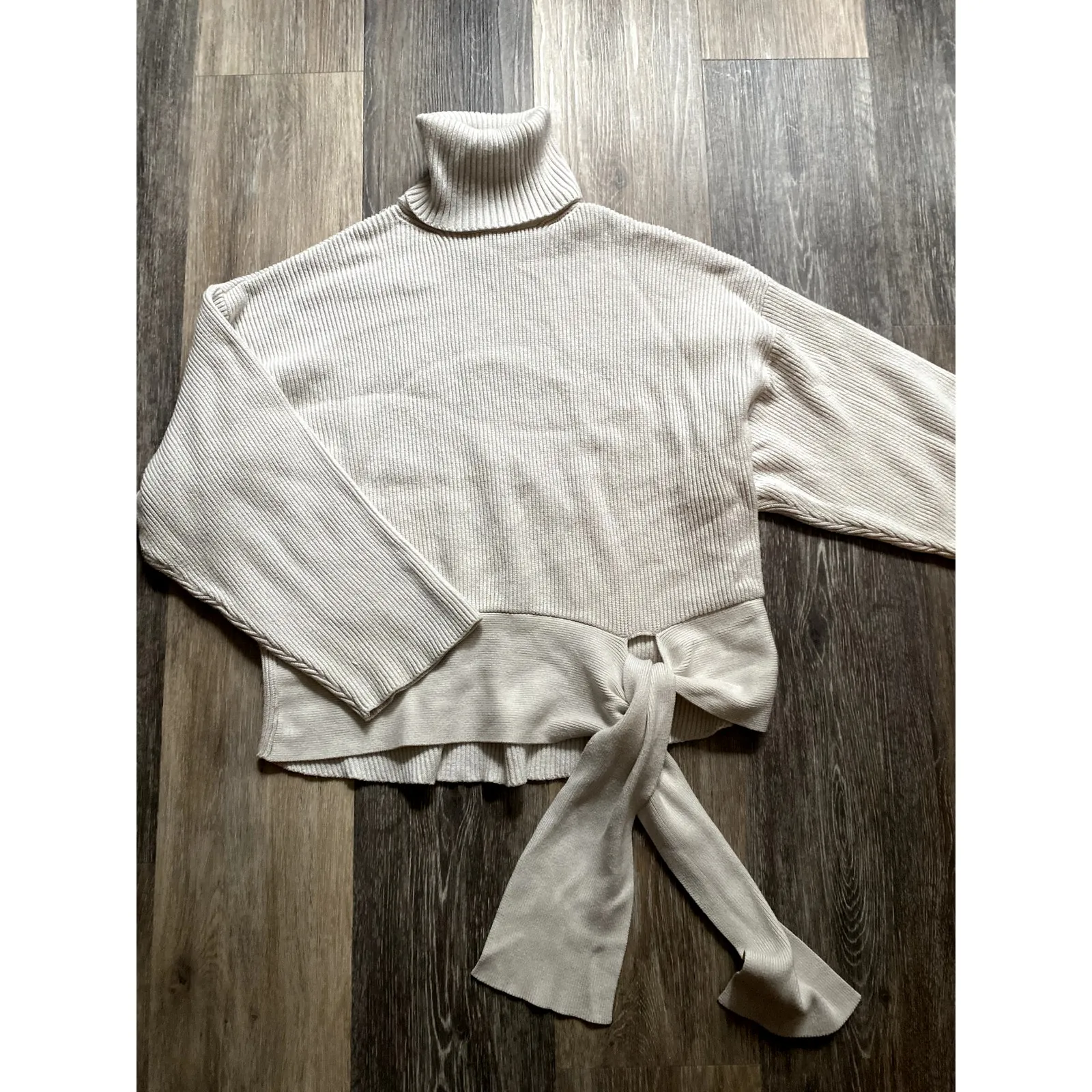 Zara‎ Chunky Knit Cream Turtleneck Crop Sweater Small 90s Retro Heritage Preppy - Image 3