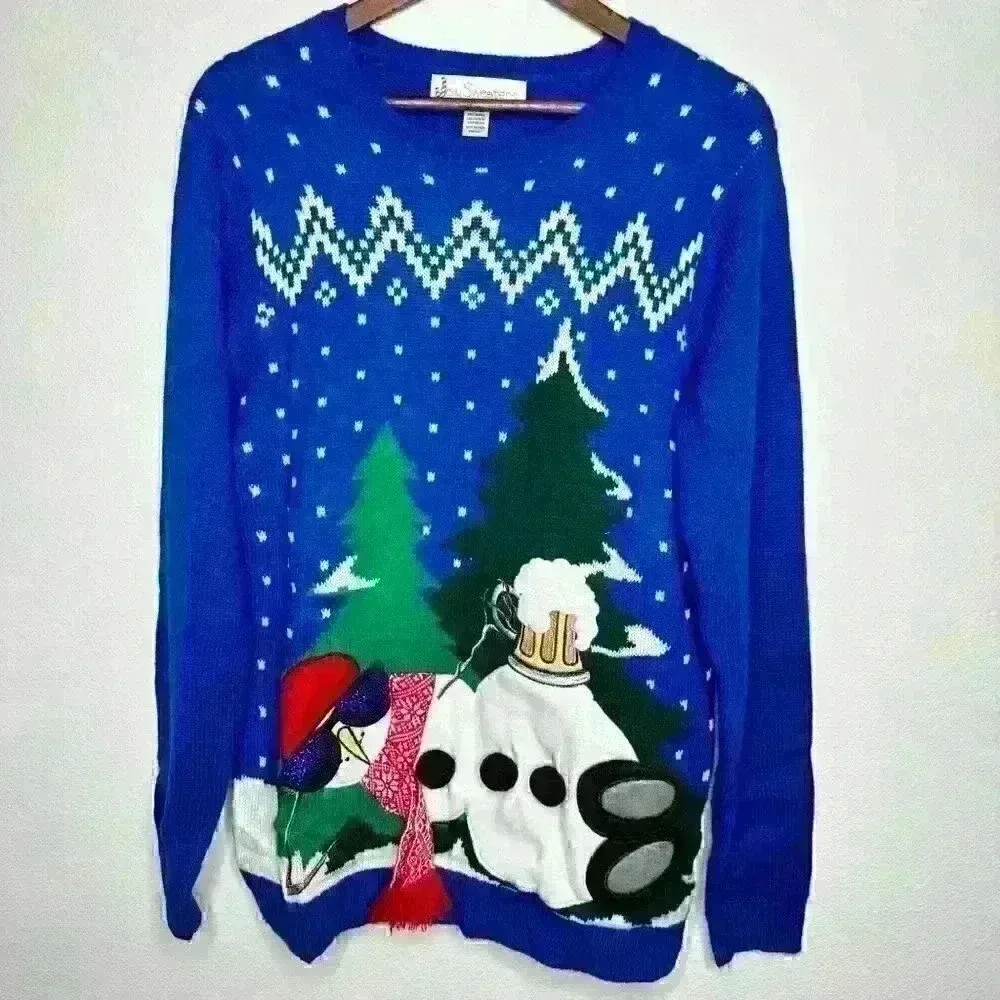 Jolly Sweaters blue Snowman‎ Sz M Size M - Image 5