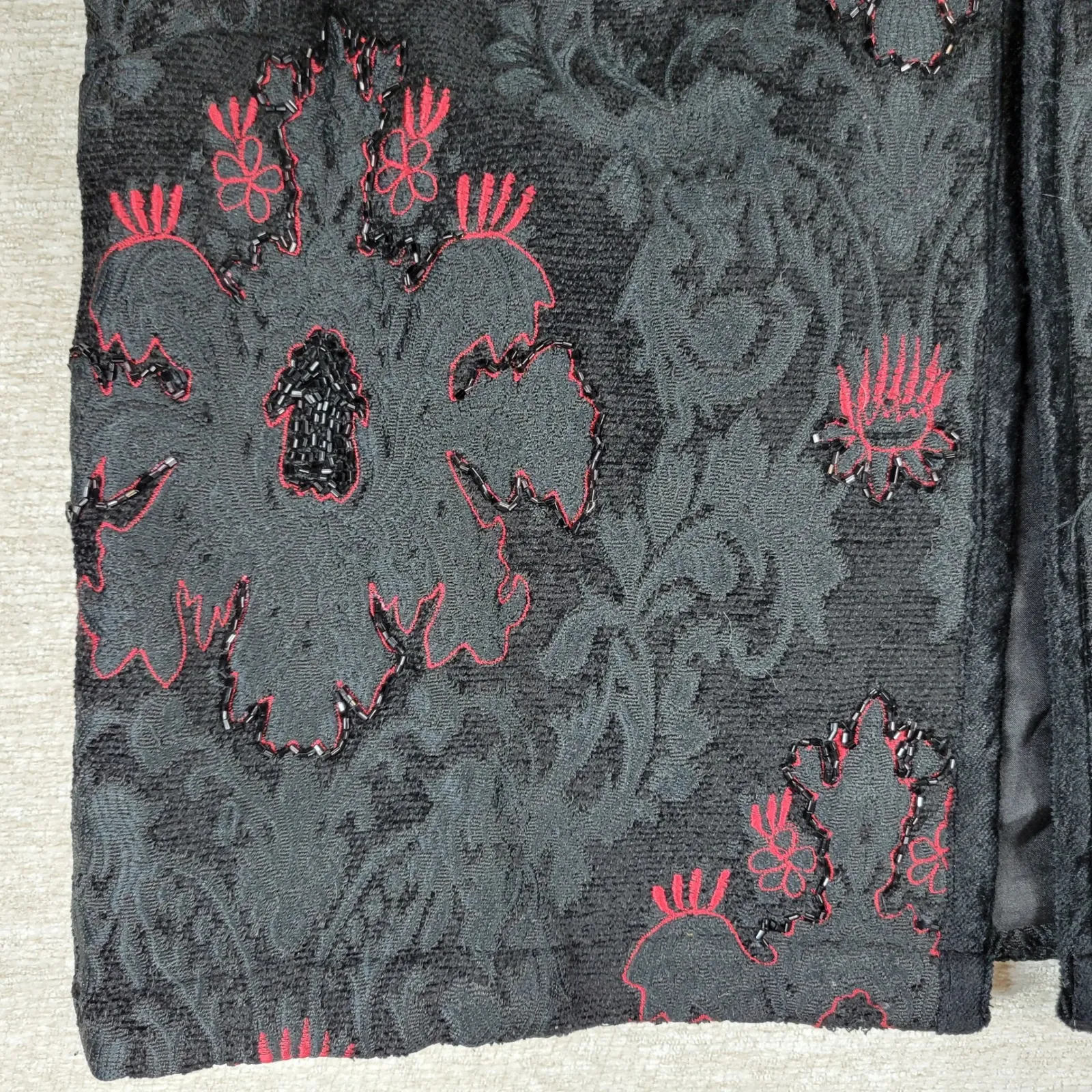 VTG Mirasol Floral Brocade Beaded Jacket Large Black Embellished Red Accents - Image 13