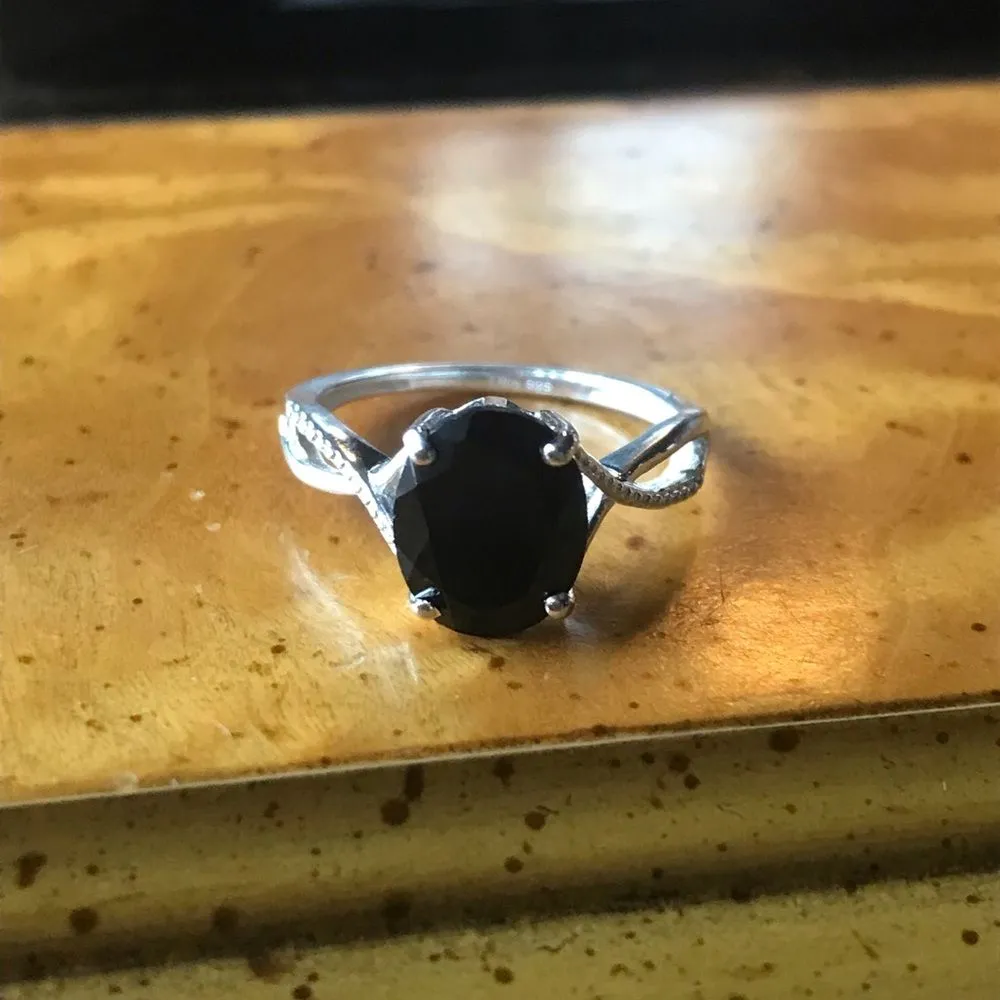 Natural Black Spinel Sterling Silver Infinity Ring Size 6 - Image 9