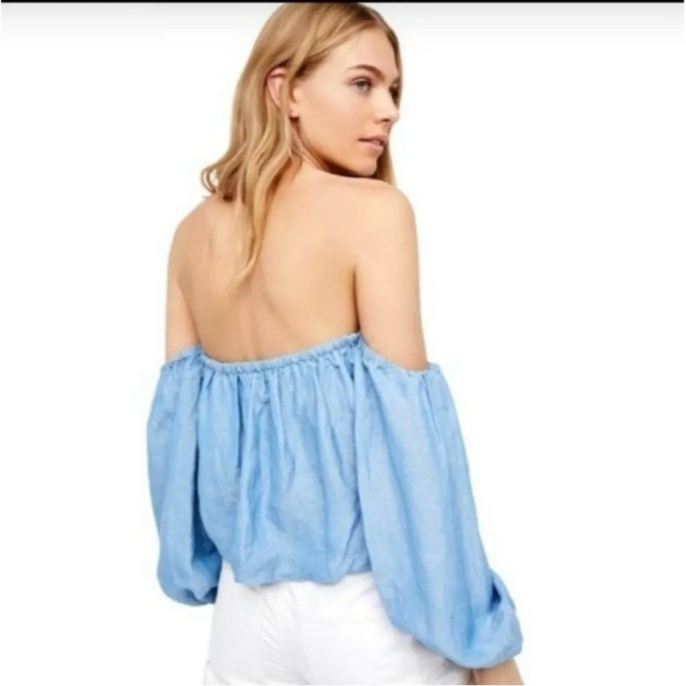 Free People In The Limelight Off The Shoulder Chambray Cropped Top Size XS - Image 2