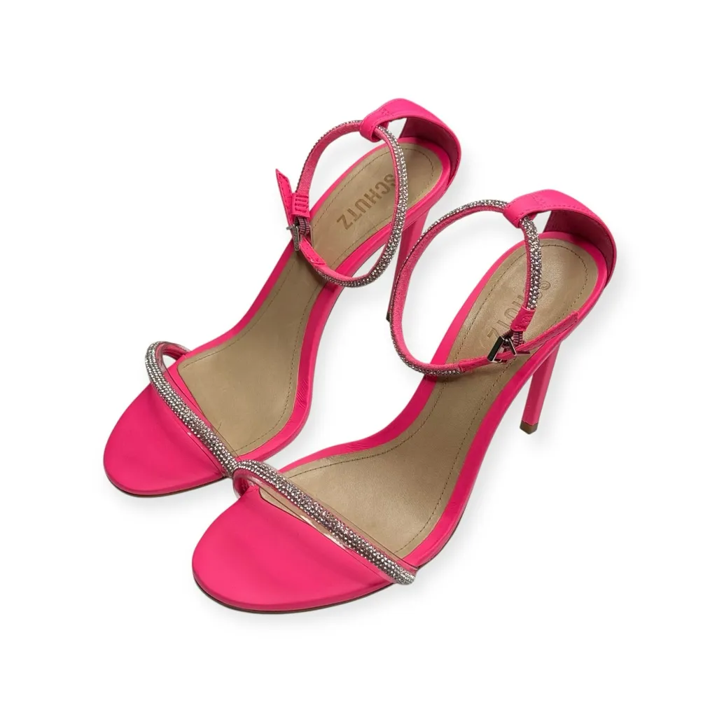 Schutz x Anthropologie 𖦹 Fabienne Crystal Stiletto Heel Sandal 𖦹 Acid Pink 𖦹 - Image 9