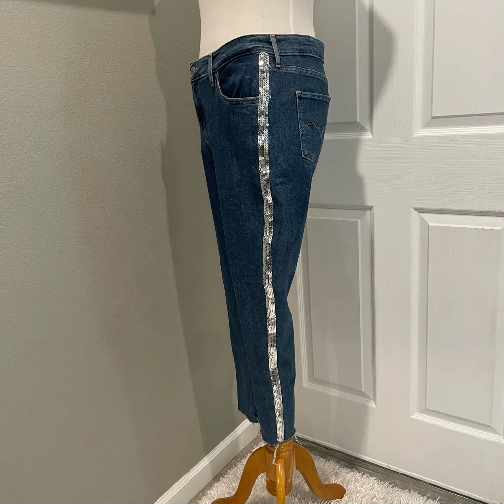 Levi’s Women’s Jeans 721 High Rise Skinny Silver Sequins Tuxedo Striped 31 - Image 4