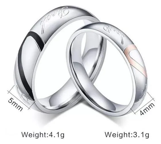2pcs Heart Shaped Couple Rings Silver - Image 4