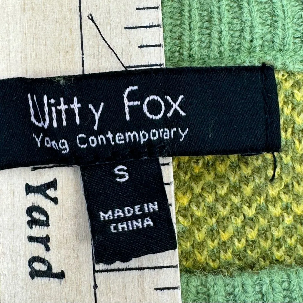 Witty Fox Yin Yang Floral Pullover Sweater Green Yellow Small - Image 9