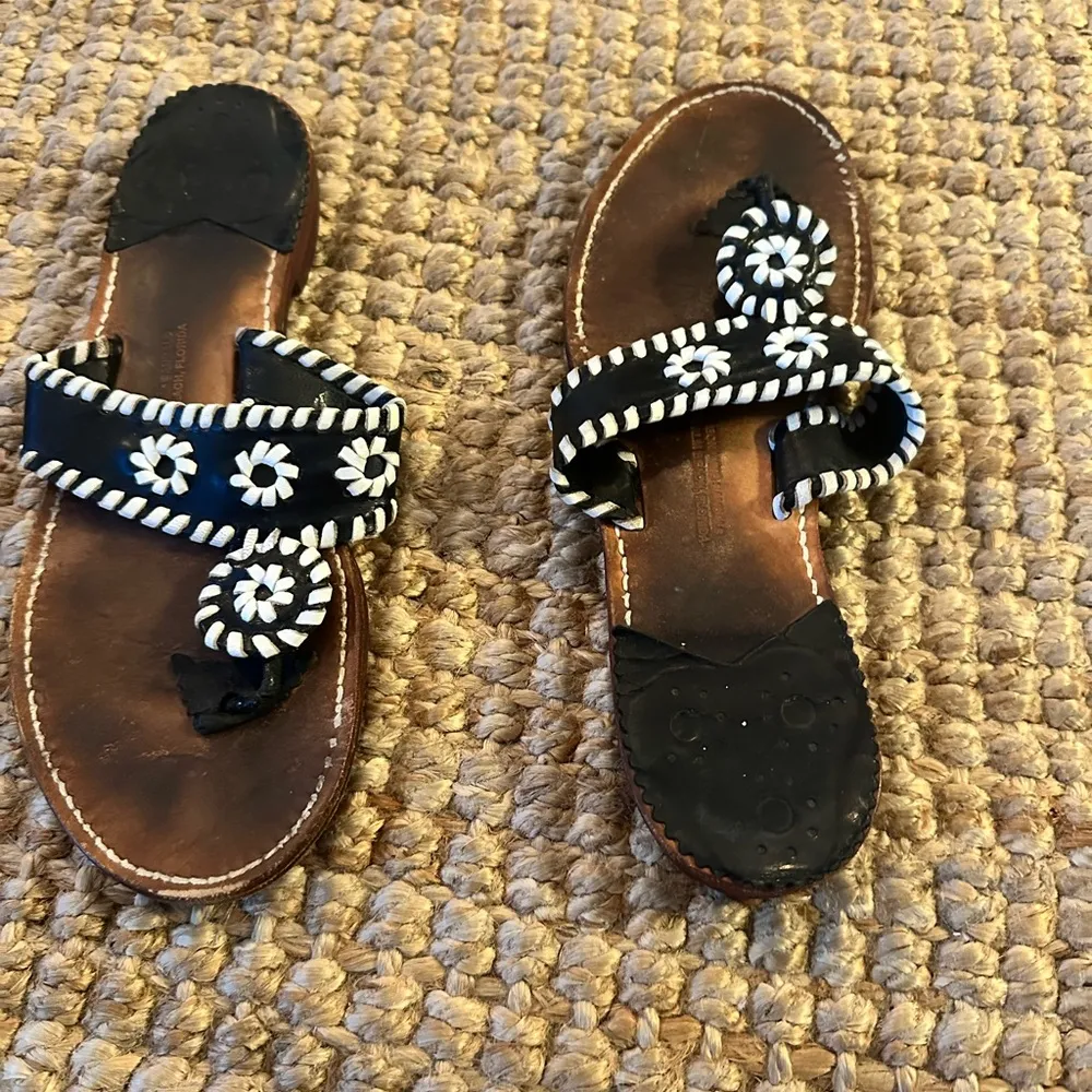 BOHEMIAN SANDALS PALM BEACH BLACK AND WHITE LEATHER SANDALS SIZE 10 - Image 3