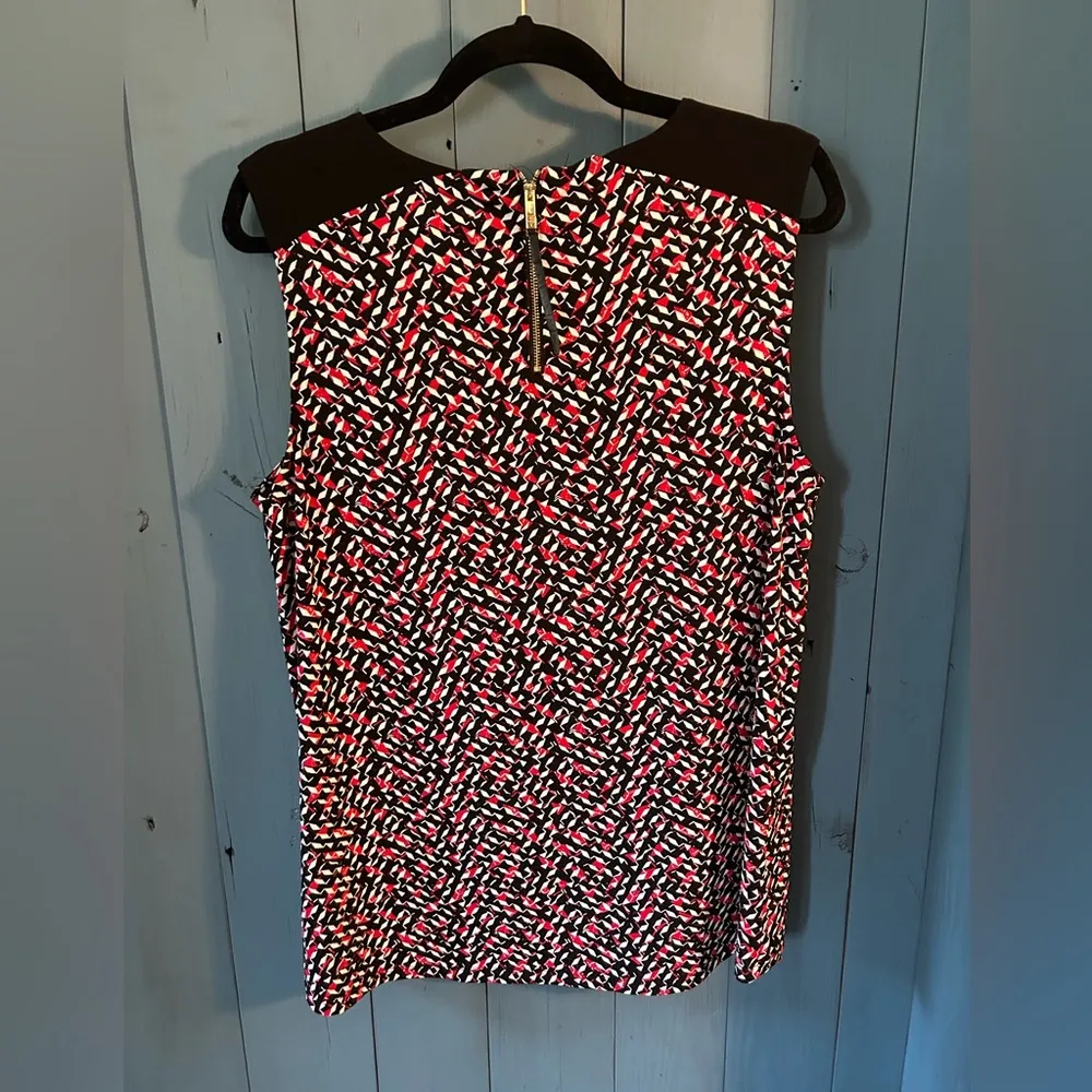 Vince Camuto Red, White & Black Mini Check Sleeveless Blouse | Women’s Sz Large - Image 5