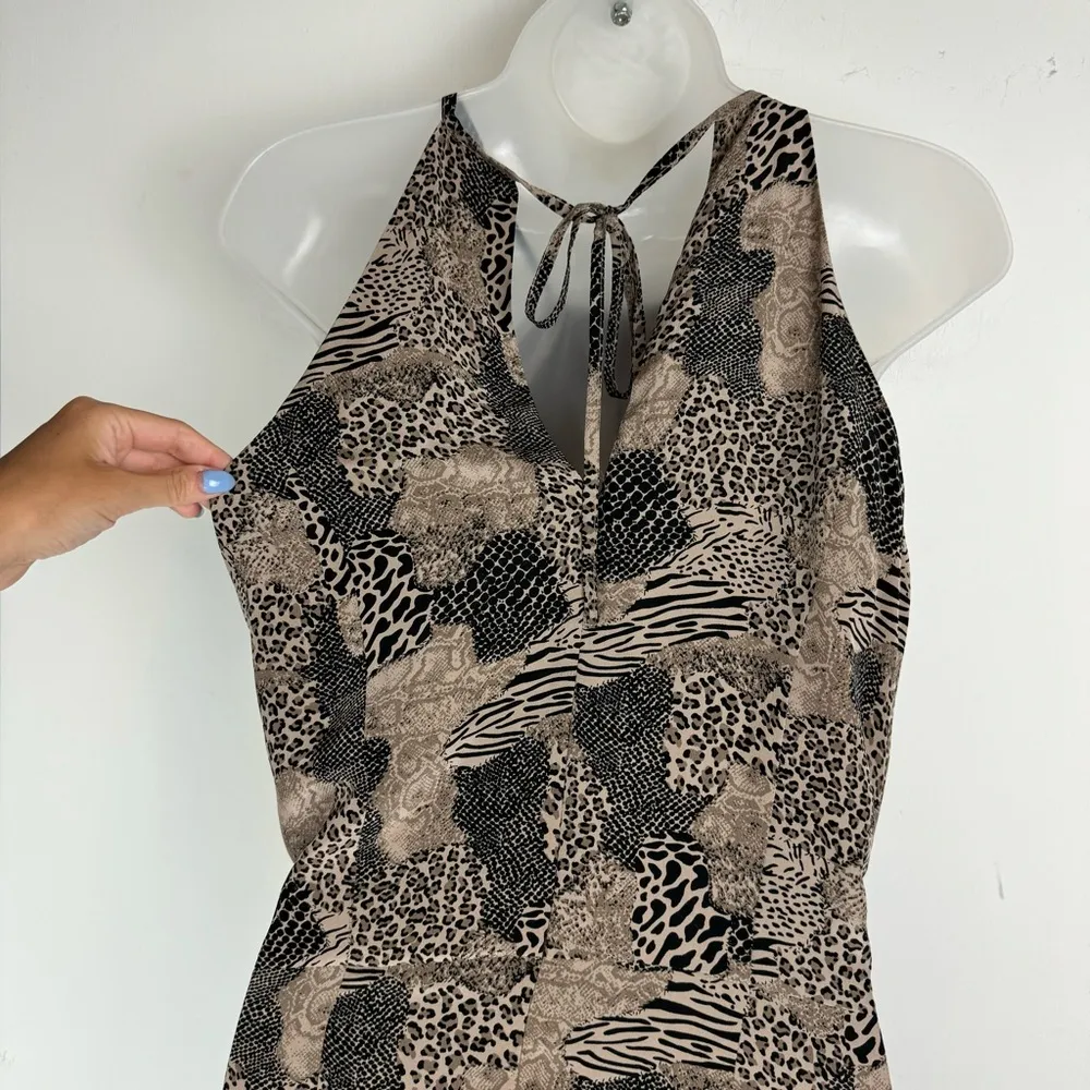 Spenser Jeremy 100% Silk Animal Print Wrap Midi Maxi Dress Sz 12 Brown - Image 13