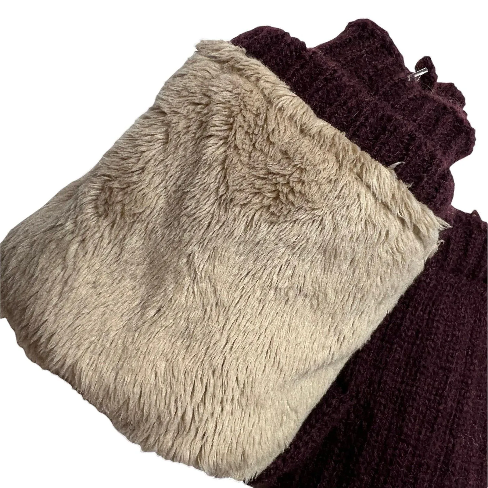Hat Attack Burgundy Knit Fur Lined‎ Handwarmers New Red - Image 4