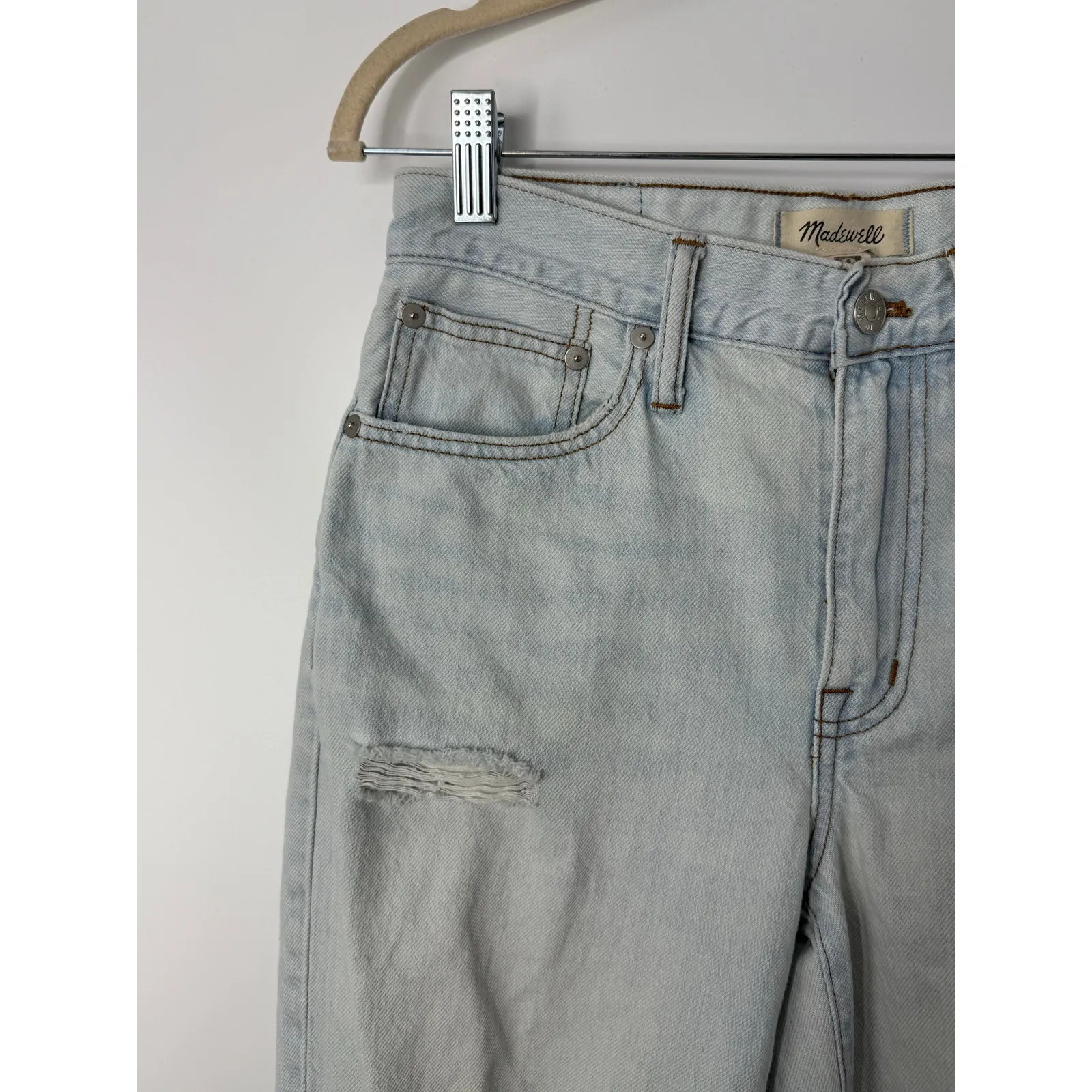 Madewell The Slouchy Boyjean 24 Light Wash Distressed Raw Hem Boyfriend Jeans - Image 6