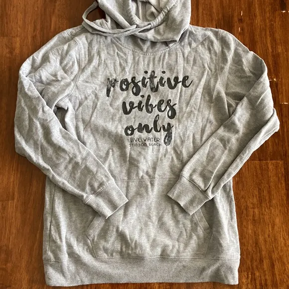 Coastal Classics Stinson Beach Positive Vibes Only Grey Hooded Sweater Medium Gray - Image 1