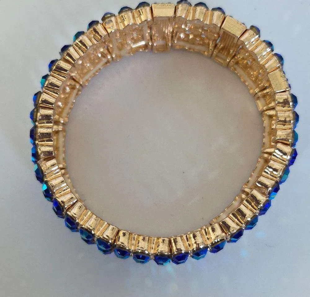 Glam Gold and Blue AB Crystal Stretch Bracelet - Image 4
