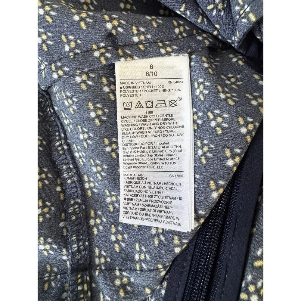 Gap Navy Blue Floral Faux Wrap Wide Leg Cropped Jumpsuit Women’s Size 6 - Image 7