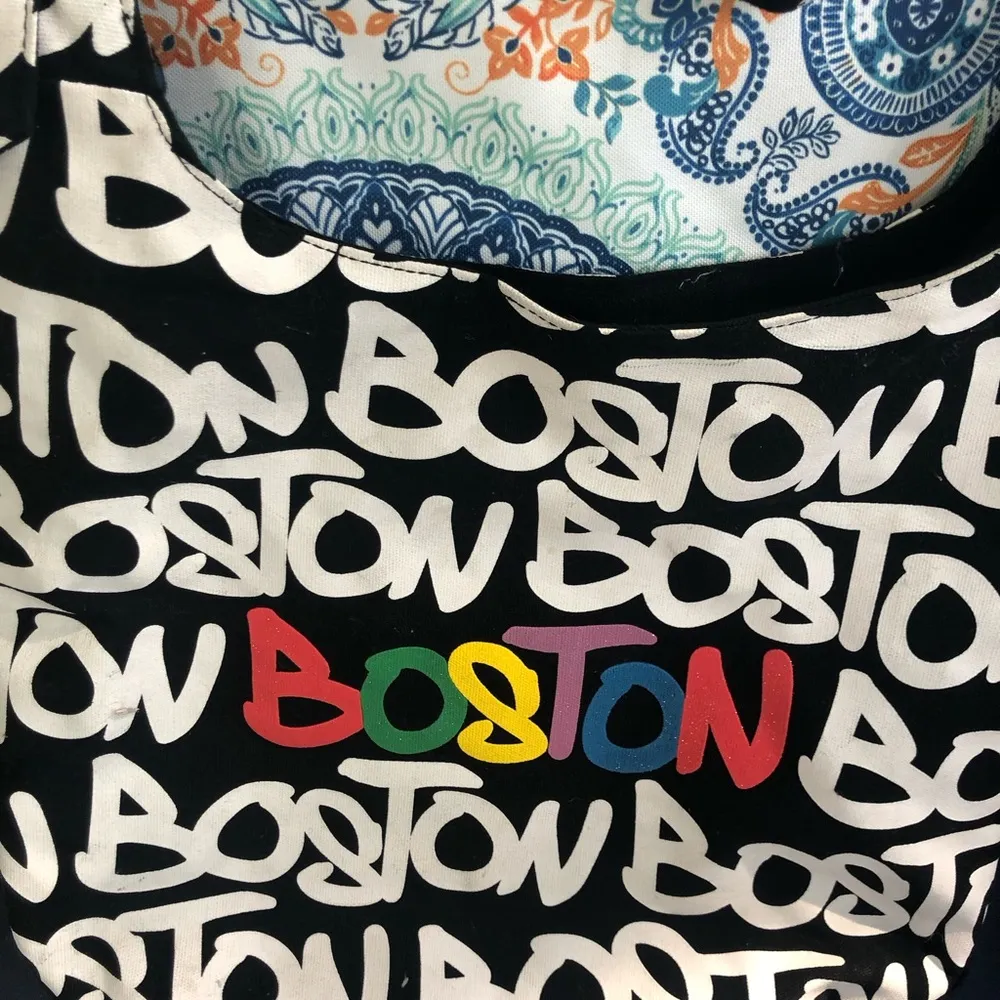 BOSTON Signature Printed Canvas Sling Bag Tote Black White School - Image 2