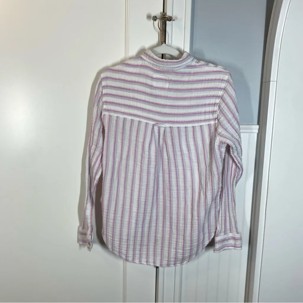 Rails Ellis Gauzy Cotton Button Down Shirt White Pink Gem Stripe size small - Image 8