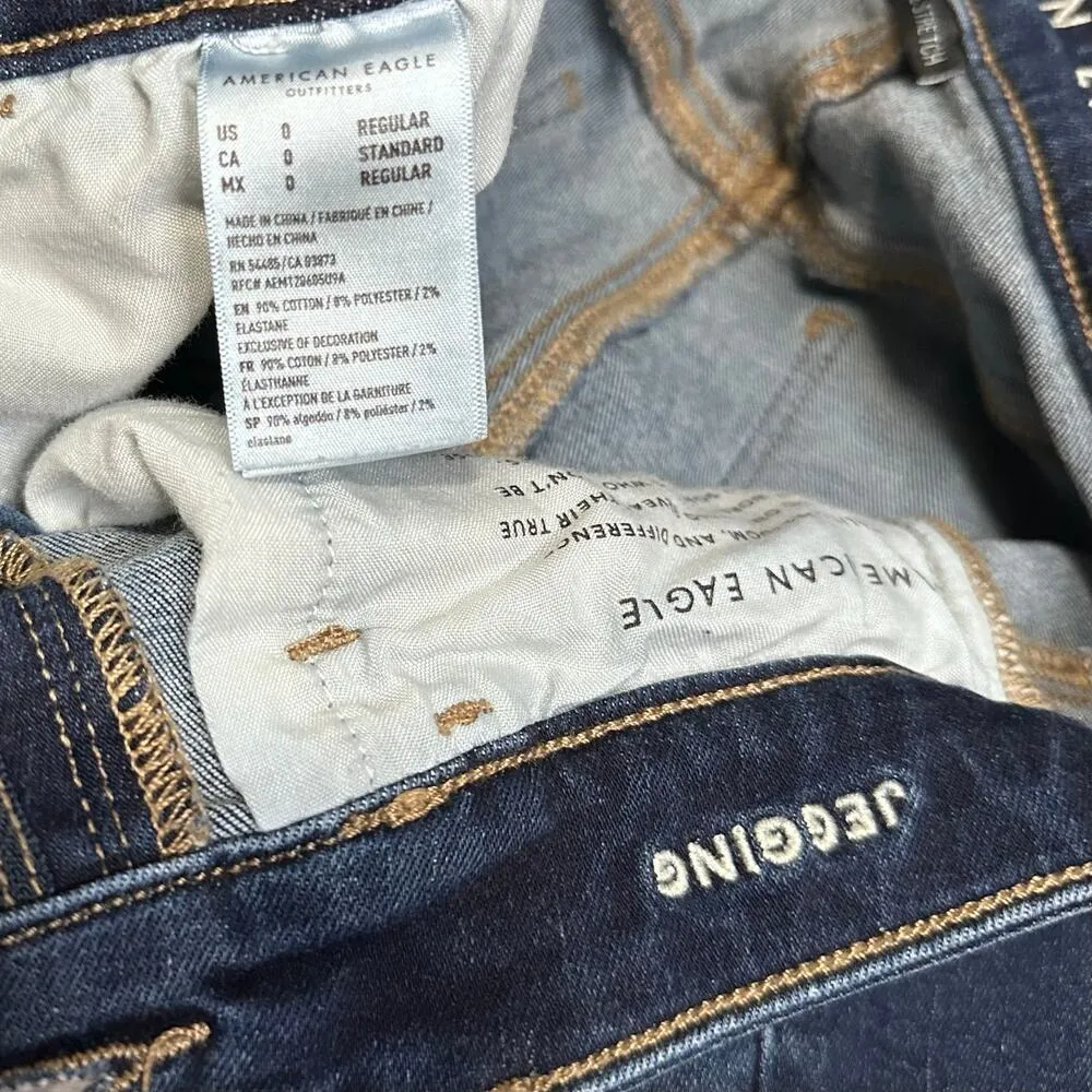 American Eagle AEO Dark Wash Jegging Jeans Womens 0 Reg High Rise Ripped Raw Hem - Image 8