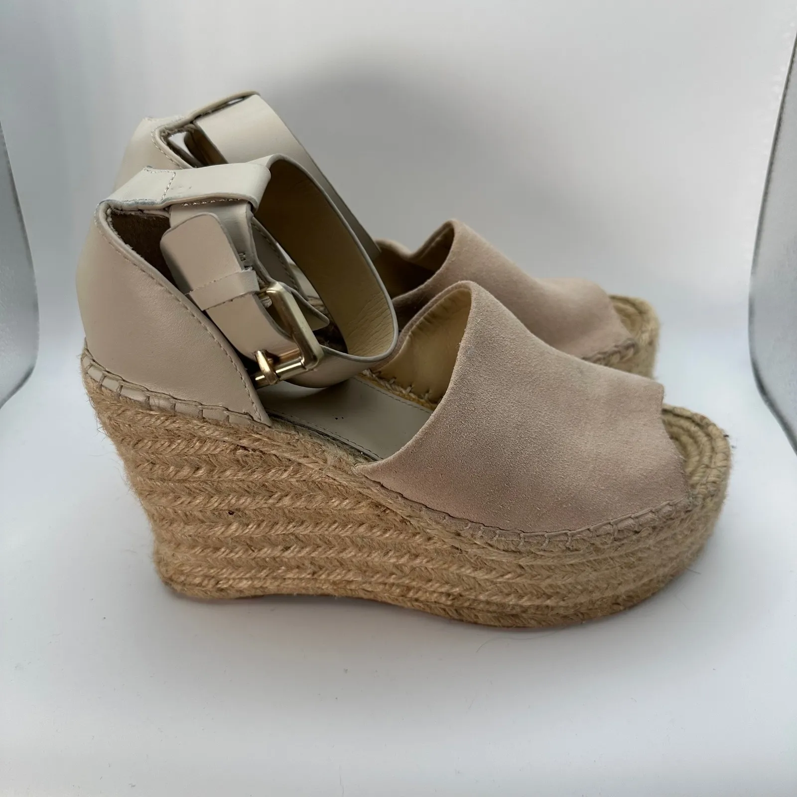 Marc Fisher LTD Women's Espadrille Platform Wedge Sandals Beige Leather Size 6.5 - Image 2