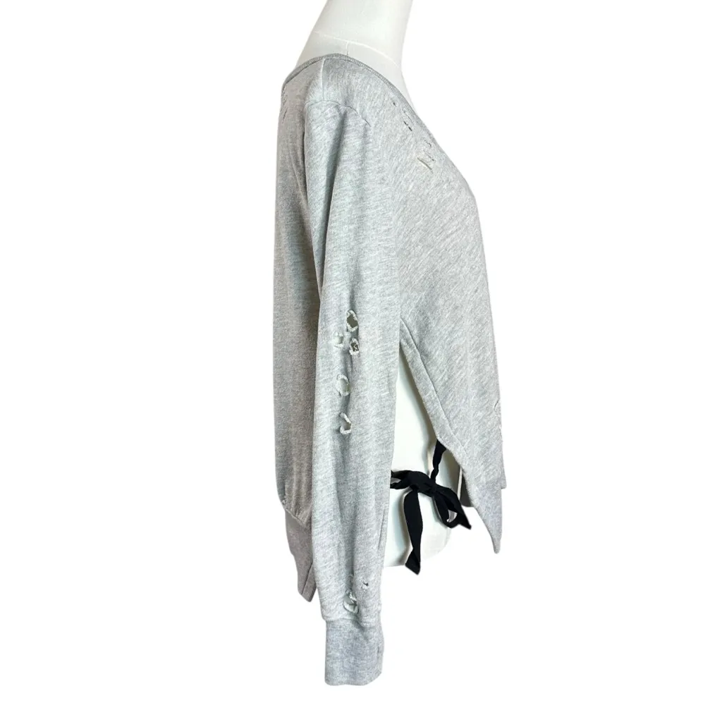 Pam & Gela Juicy Couture Distressed Tie Side V Neck Sweatshirt Oversized Small - Image 5