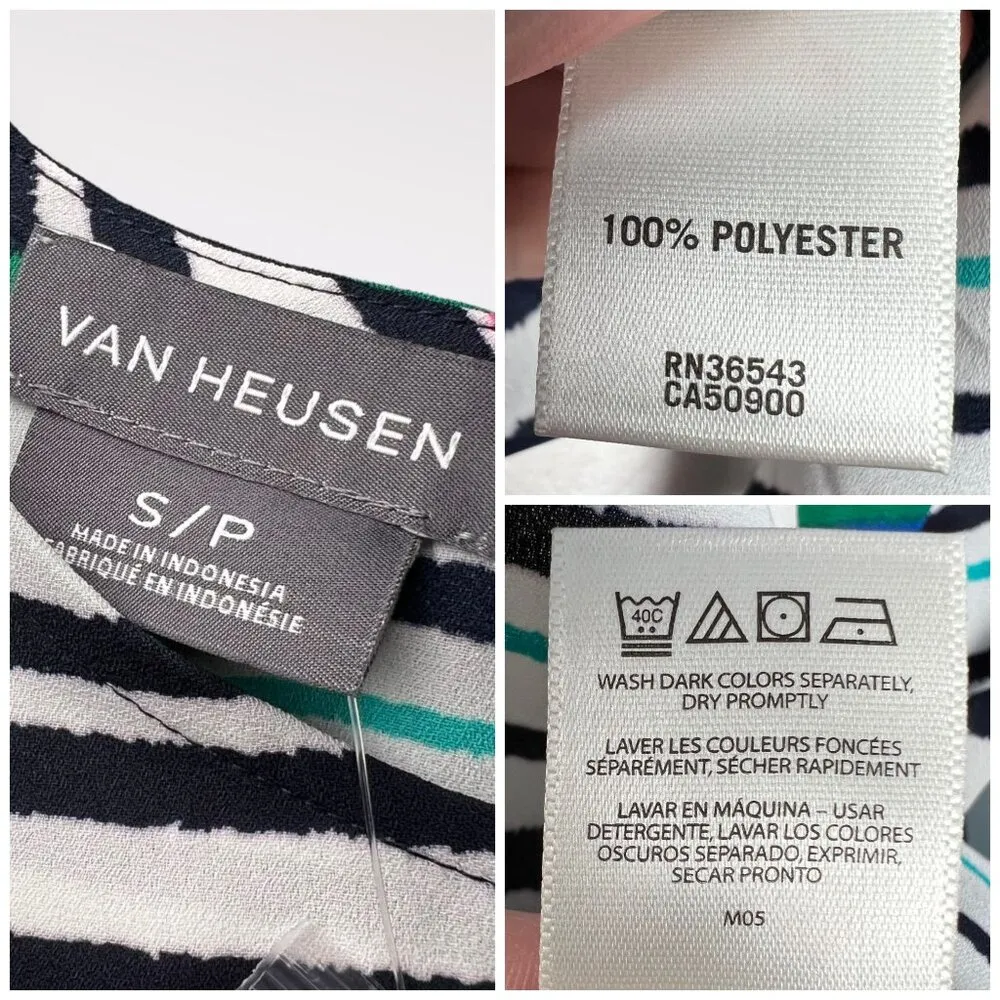 Van Heusen Striped Crepe Blouse Short Sleeve Work Top NWT Small - Image 3