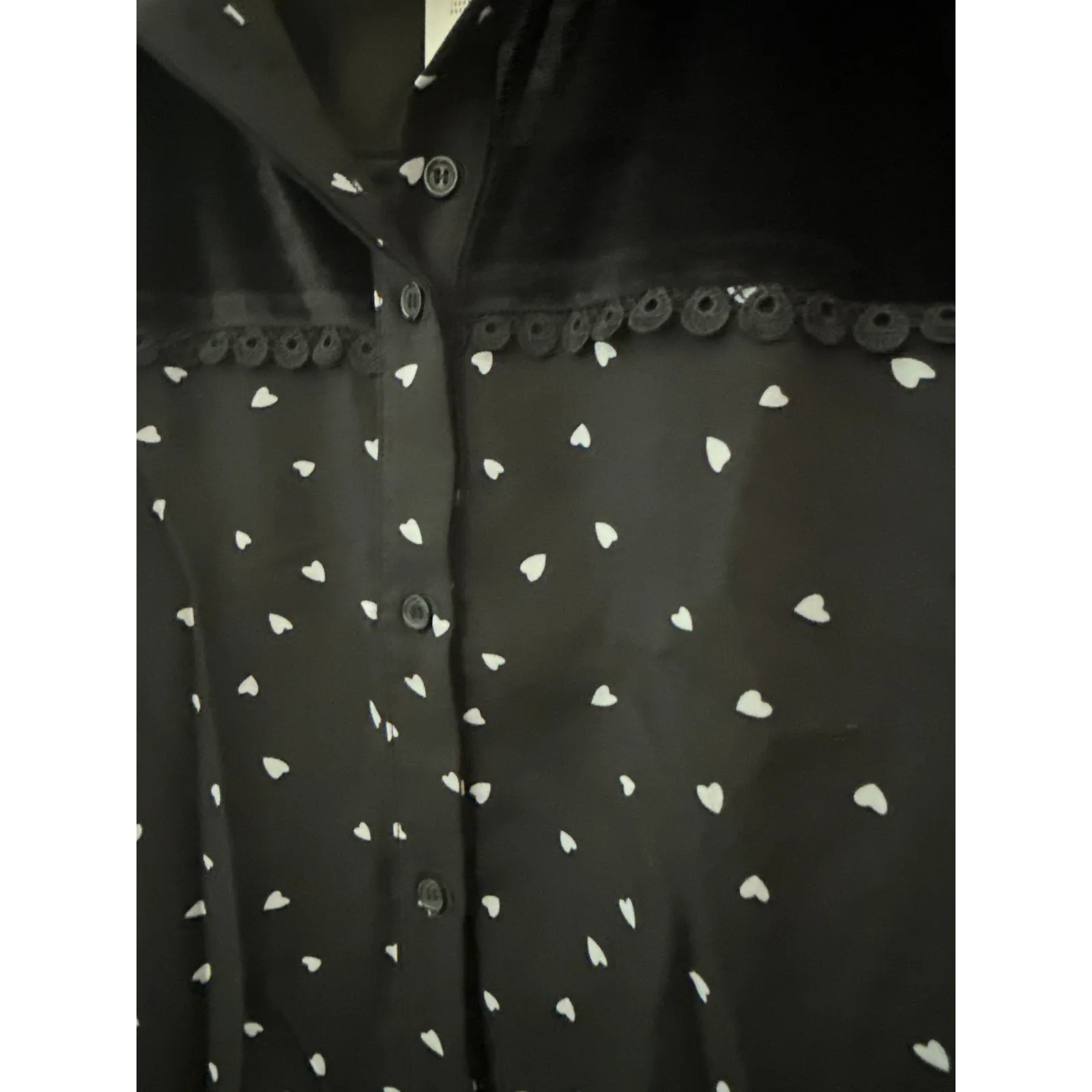 THE SHIRT Rochelle Behrens Western Heart Print Velvet Button Down Shirt Sz Small Black - Image 9