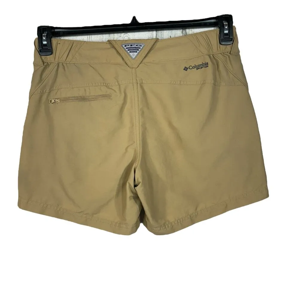 Columbia Medium PFG Shorts Zip-Fly Pockets Elastic Waist Quick Dry Tan Womens - Image 3