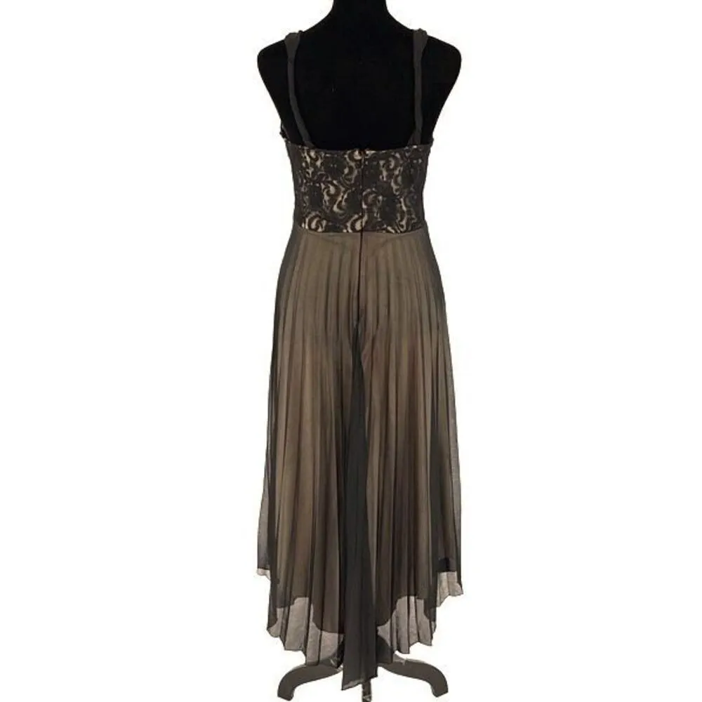 Vintage Roulette Lace Accordion Pleated Semi Sheer Lined Dress Black Size Medium - Image 5