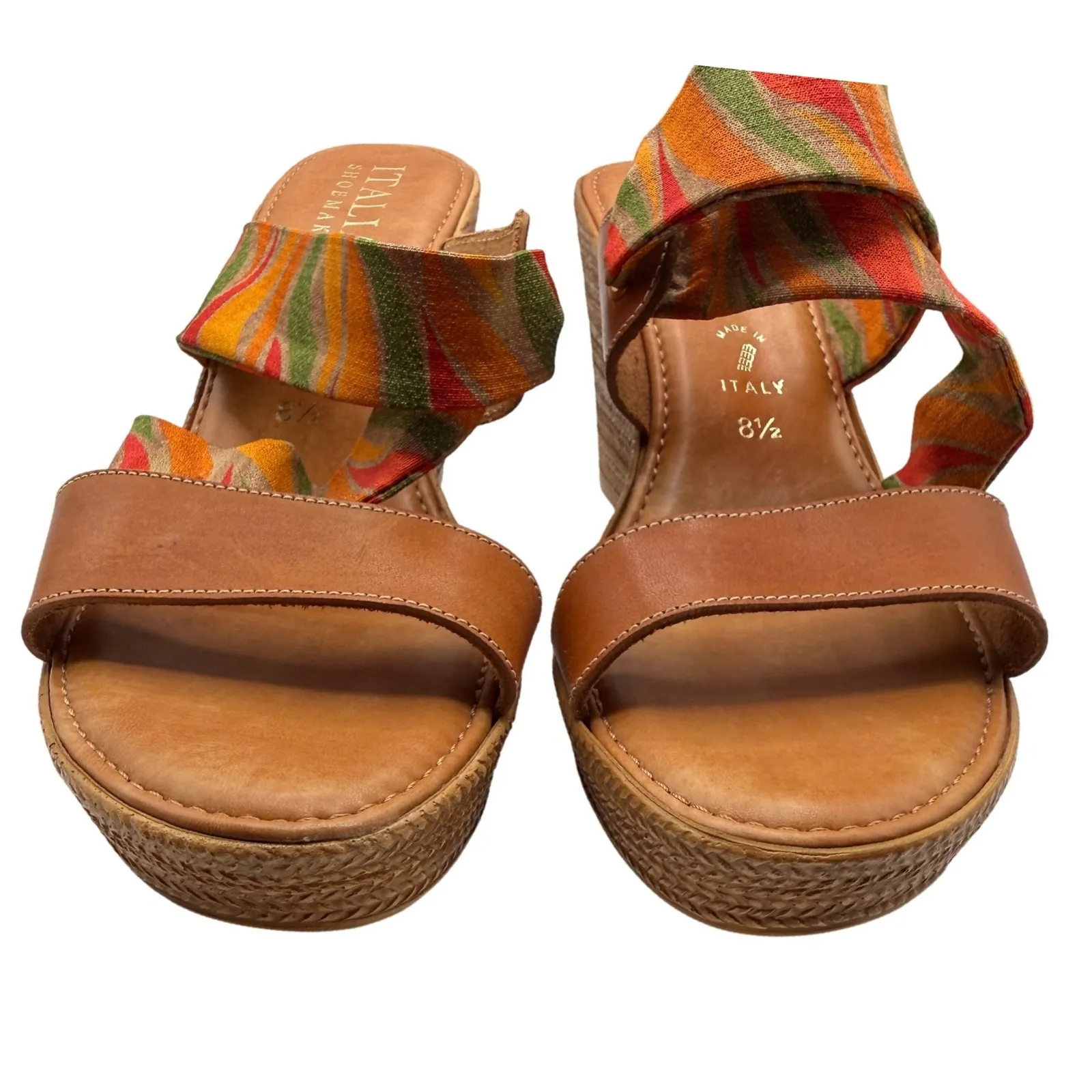 Italian Shoemaker Women 8.5 Multicolor Strap Slip On Wedge Heel Open Toe Sandals - Image 7