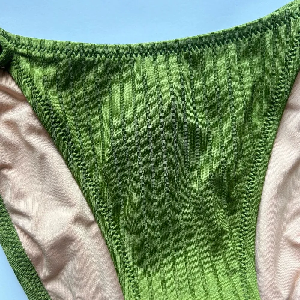 J. Crew Wide-Rib Curved Waist String Bikini Bottoms Rings Green S Small New - Image 3