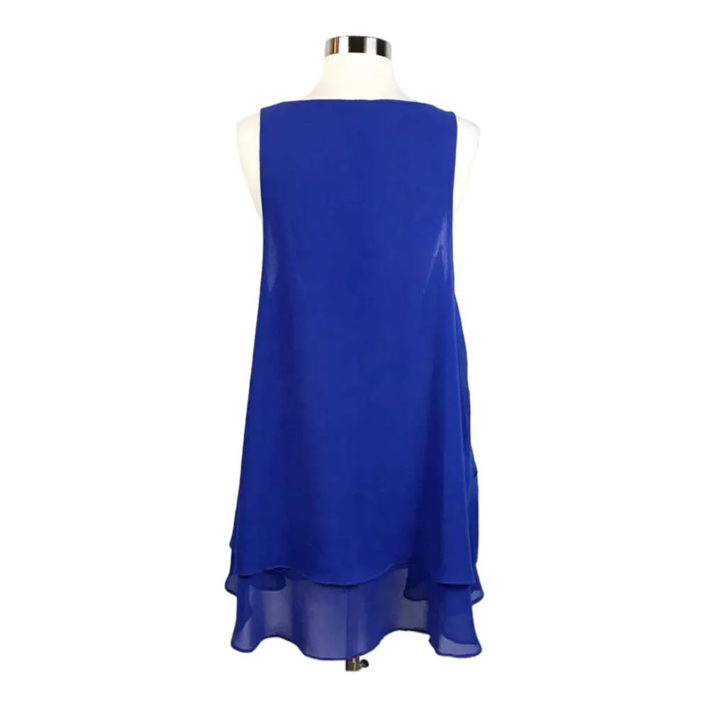 MILLAU Chiffon Blue Shift Swing Dress Sheer Layers Scoop Neck Sleeveless Medium - Image 2