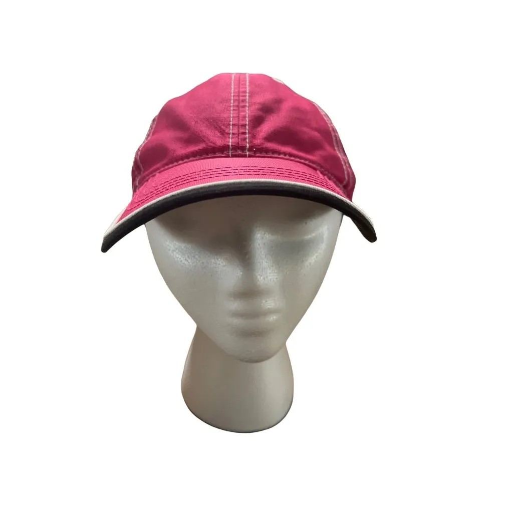 Pink Baseball Cap With White Stitching & Black Trim Adjustable Strapback Closure - Image 2