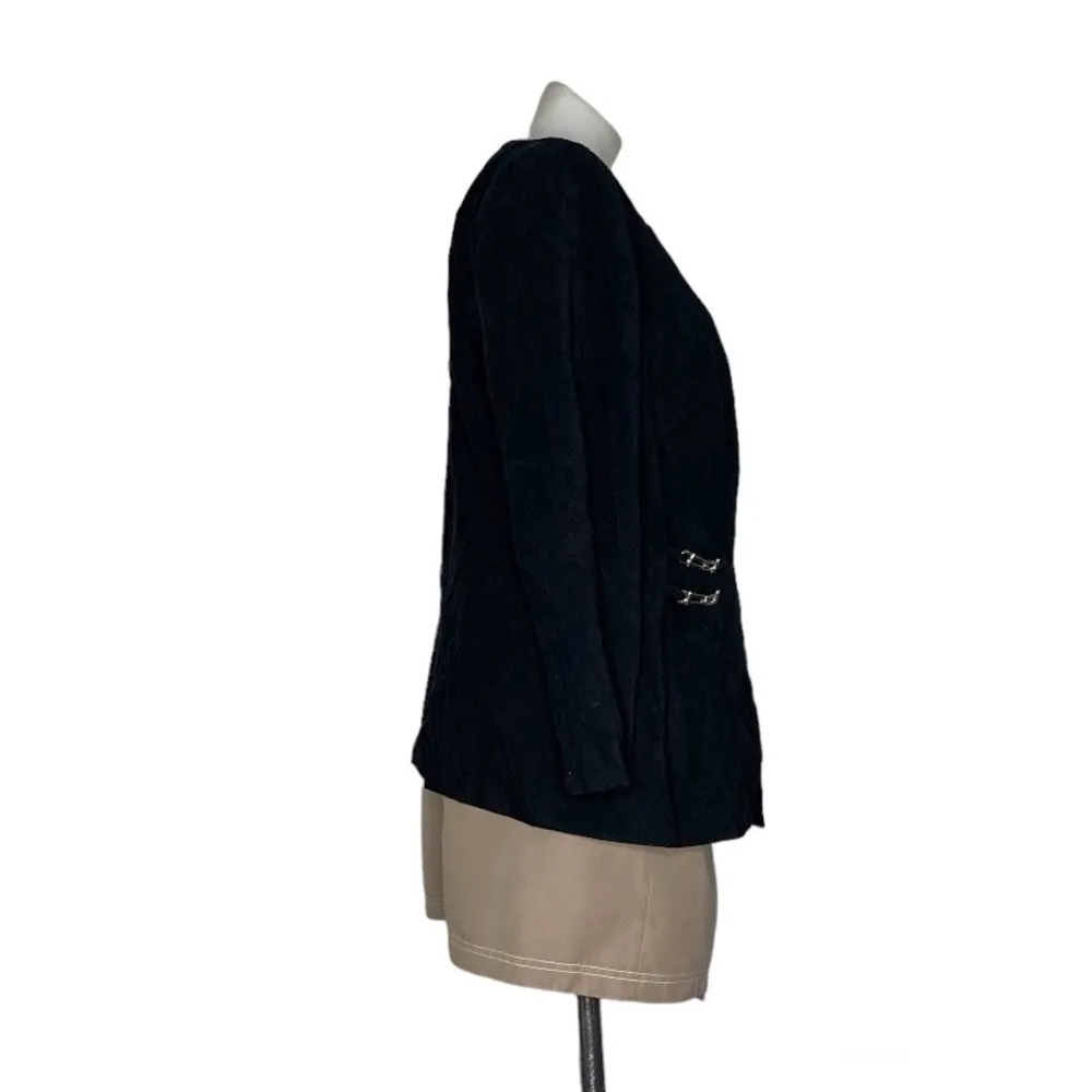 LORD & TAYLOR Black Jacket Zip Front Silver Hardware Size 16W VINTAGE Round Neck - Image 3