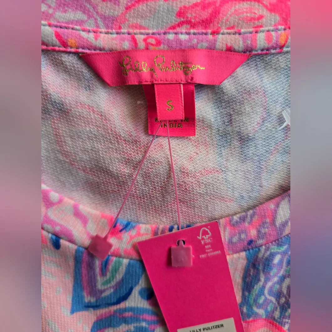 Lilly‎ Pulitzer Jansen Long Sleeve Sweatshirt Pink Isle Snappy Turtle Size S - Image 9
