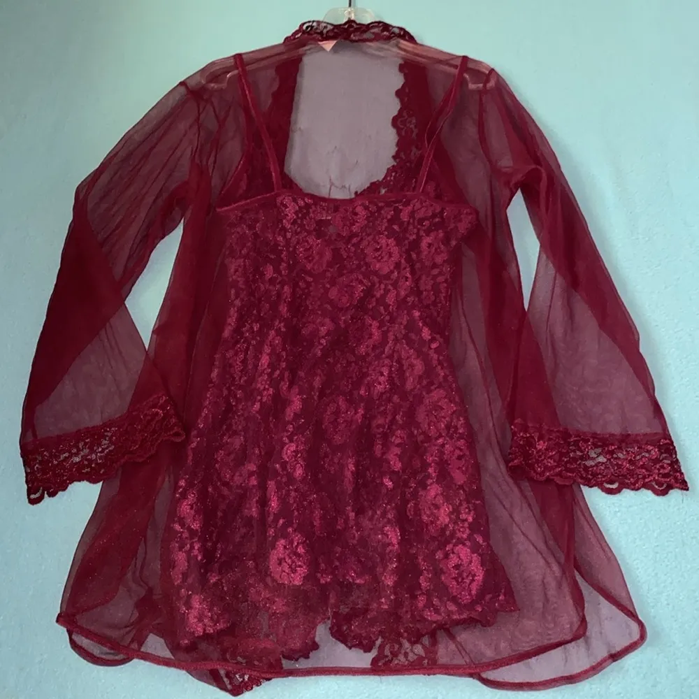 FREDERICK’S OF HOLLYWOOD lingerie eggplant purple sheer robe lace nighty size M - Image 7