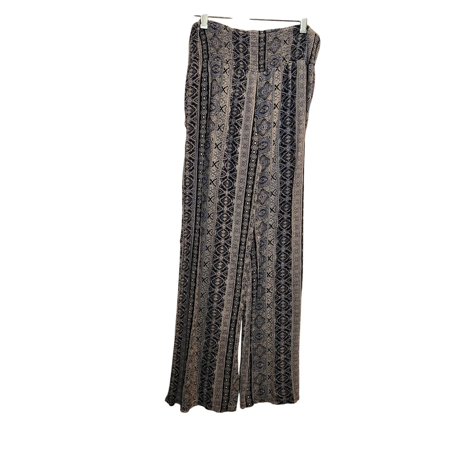 Three Dots Blue Paisley Printed Smocked Lounge Pull On Wide Leg Pants Medium - Image 2