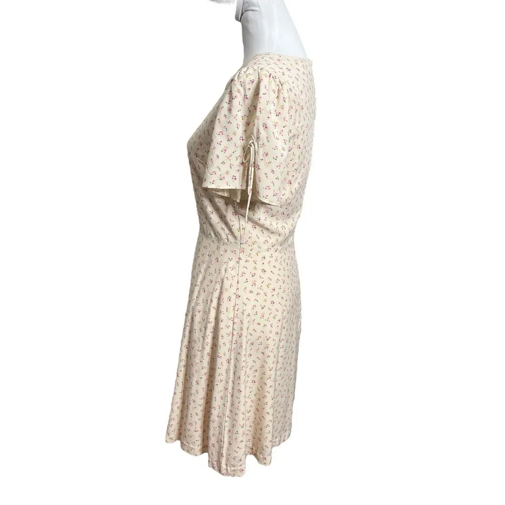 Madewell Dutch Dandelions Dress Tie Sleeve Retro Cream Pink Floral A Line Size 0 - Image 7