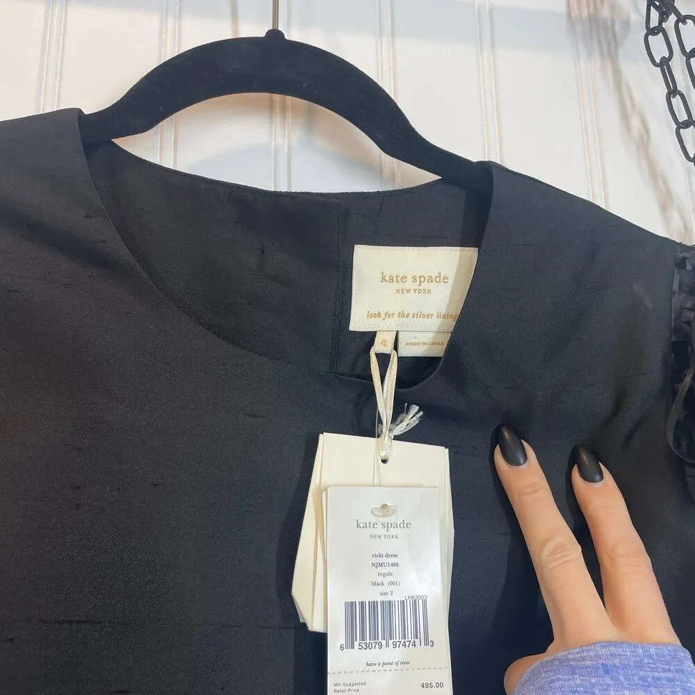 NWT Kate Spade Silk & Cotton Black Vicki Fringe Mini Swing Dress Size S - Image 4