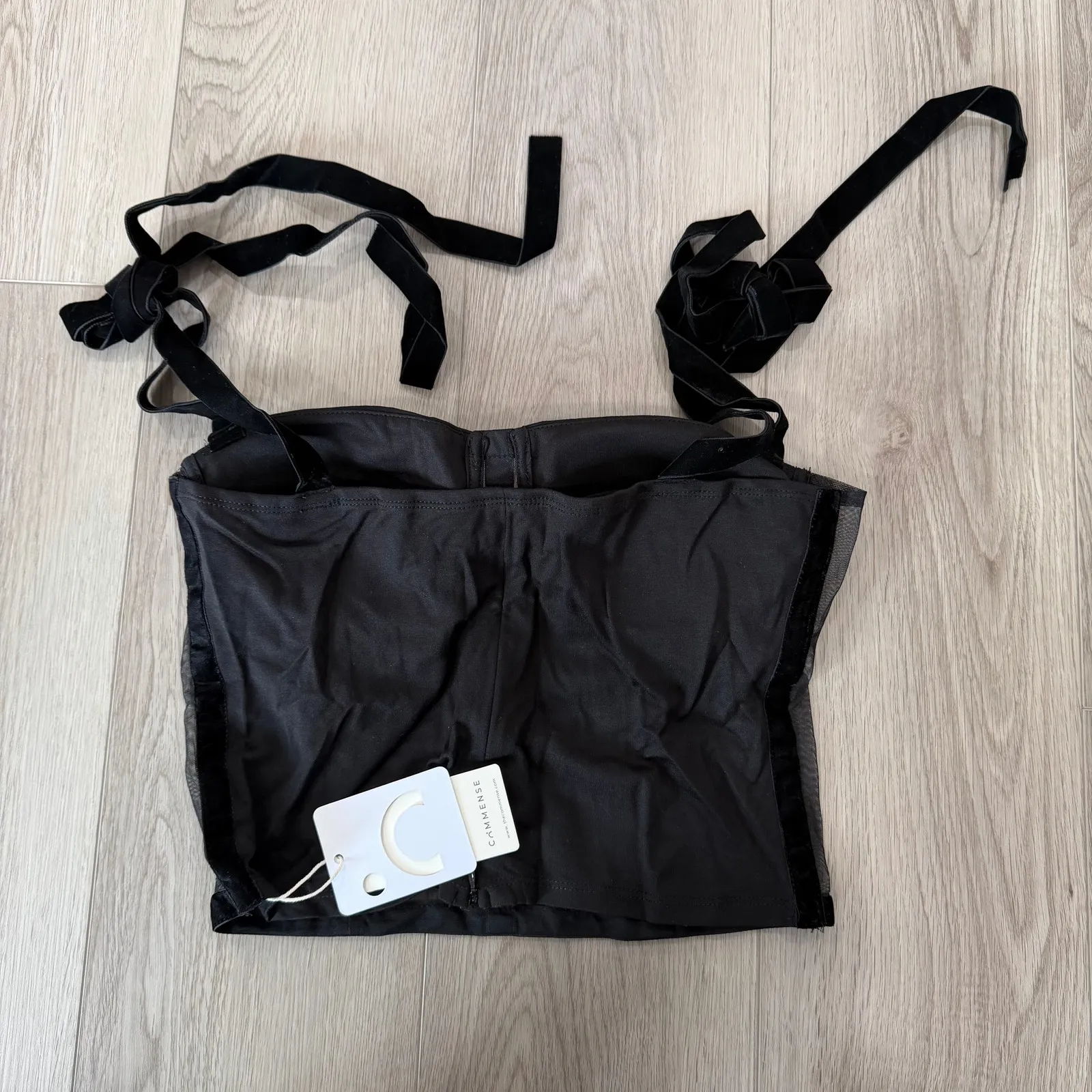 Commense Semi Sheer Y2K Dark Fairy Tied Mesh Cami Crop Top Black L Size L - Image 5